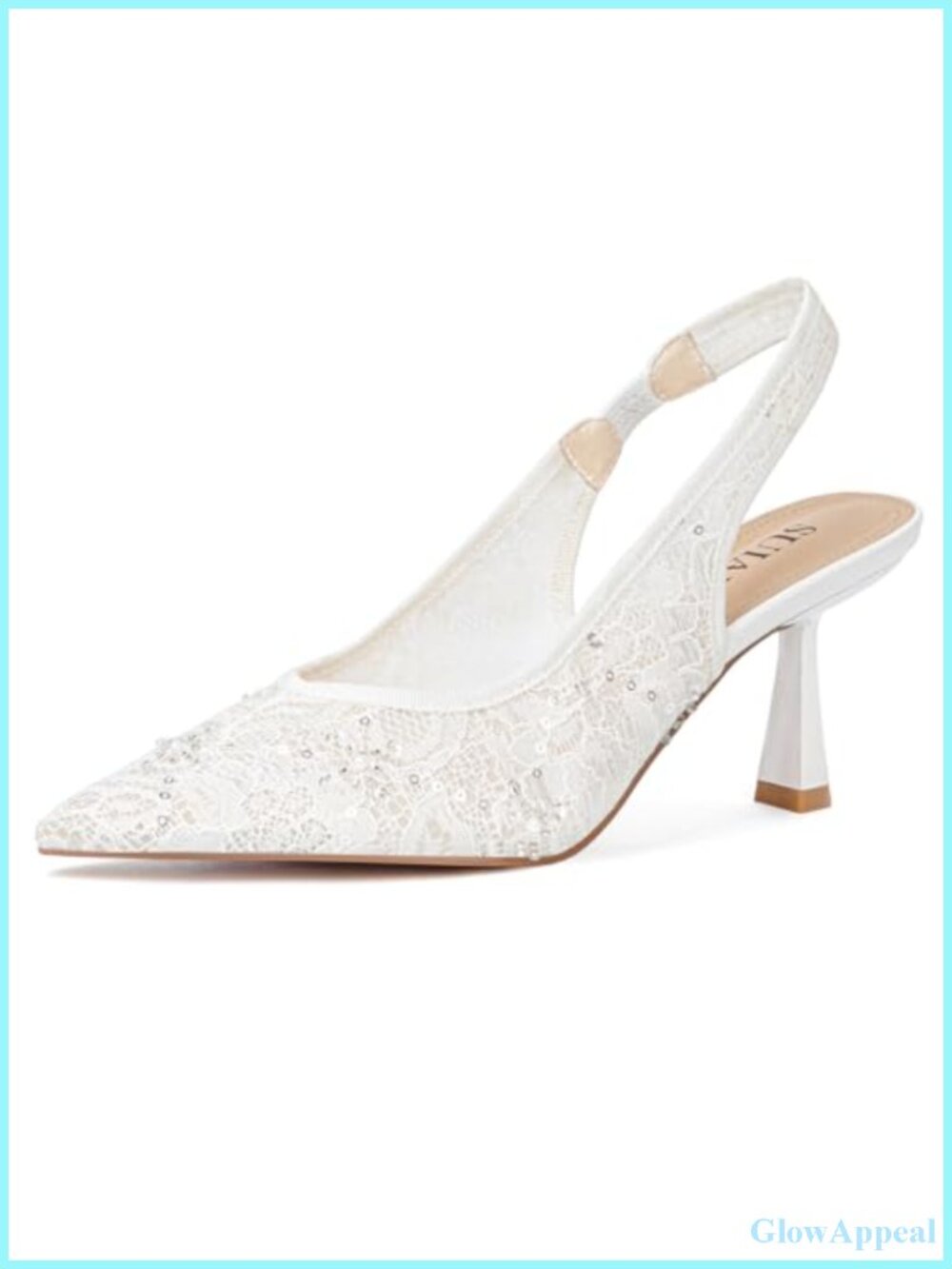 Slingback Kitten Heel Pumps, Lace Mesh Pointed Toe Wedding Shoes